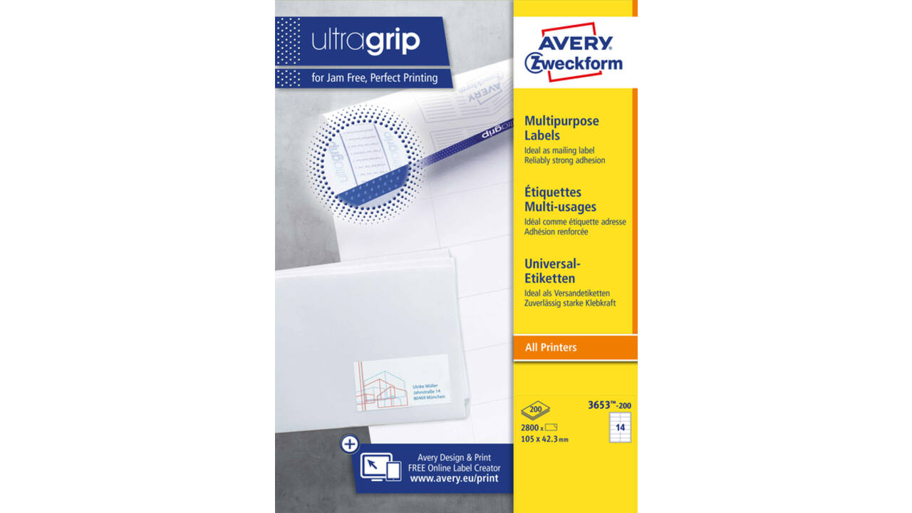 Etiket Avery Zweckform 3653-200 105x42.3mm wit 2800stuks