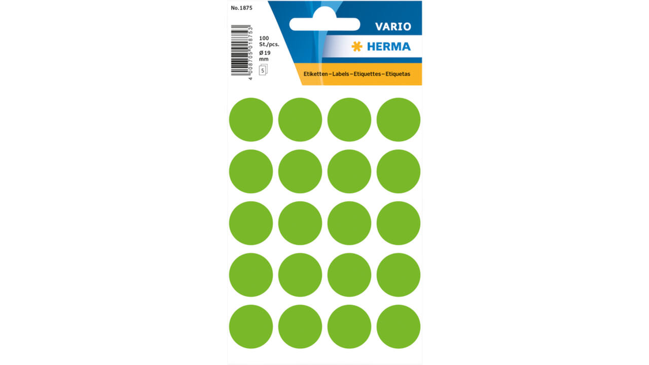 Etiket HERMA 1875 rond 19mm groen 100stuks