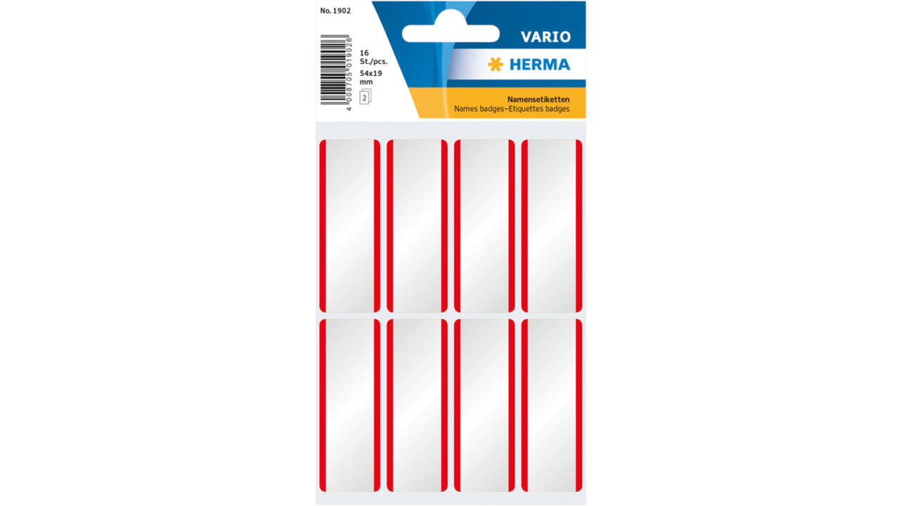 Etiket HERMA 1902 54x19mm naametiket wit rood zijde 16stuks