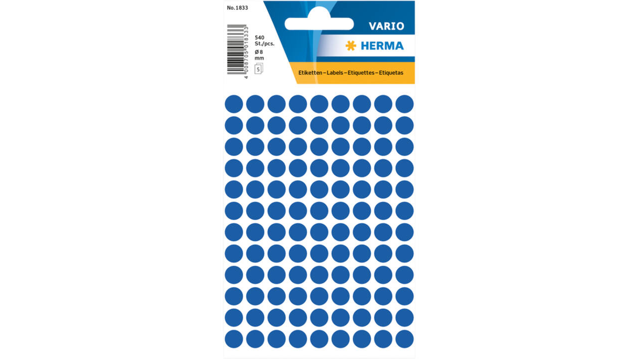 Etiket HERMA 1833 rond 8mm donkerblauw 540stuks