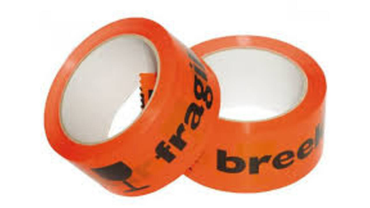 Waarschuwingstape IEZZY breekbaar 50mmx66m oranje/zwart