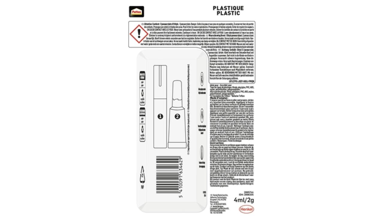 Secondenlijm Pattex all plastic tube 2 gram op blister