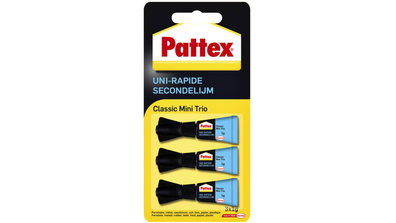 Secondelijm Pattex Classic mini trio tube 3x1gram op blister