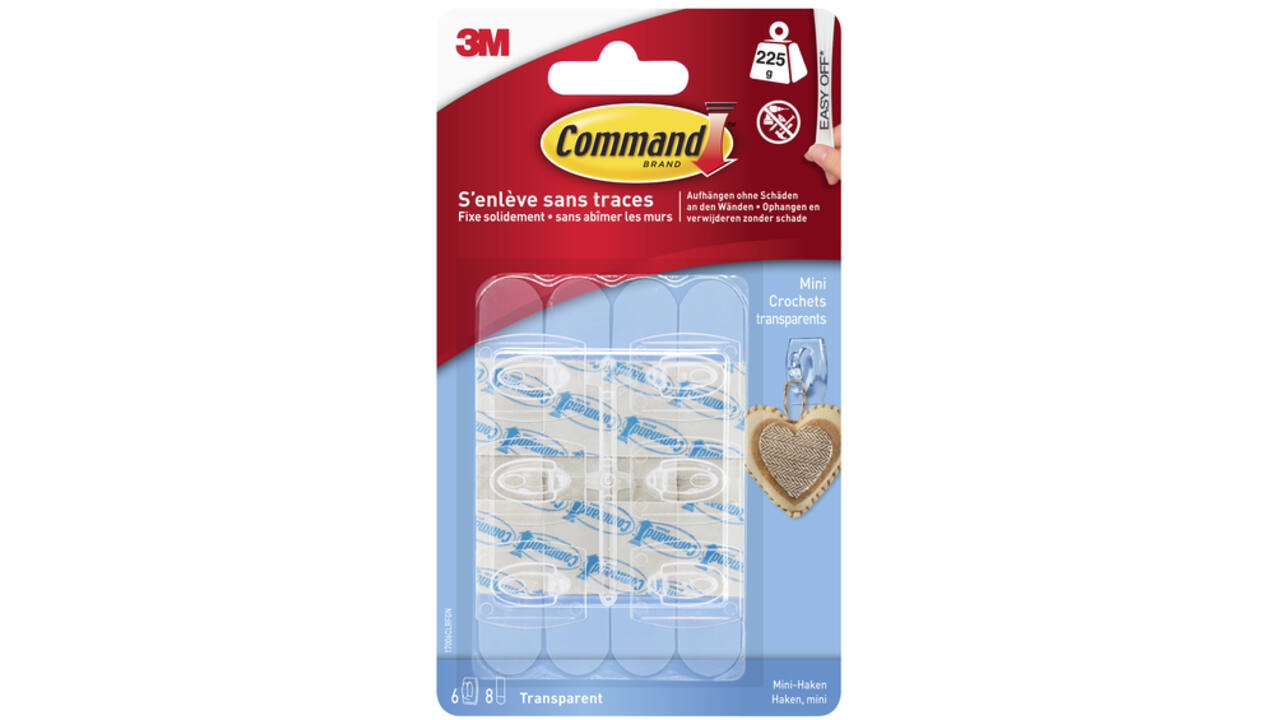Haak Command mini inclusief bevestigingsstrip transparant 6 stuks