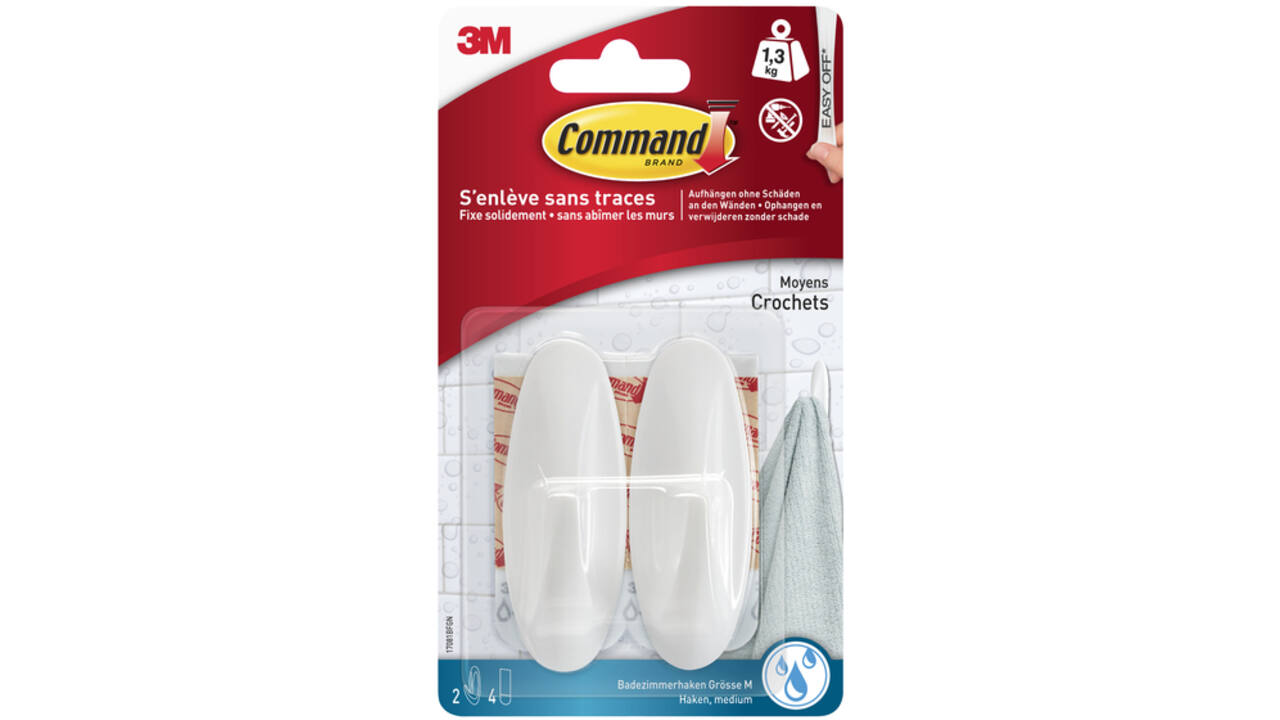Haak Command kunststof ovaal wit incl bevestigingsstrip