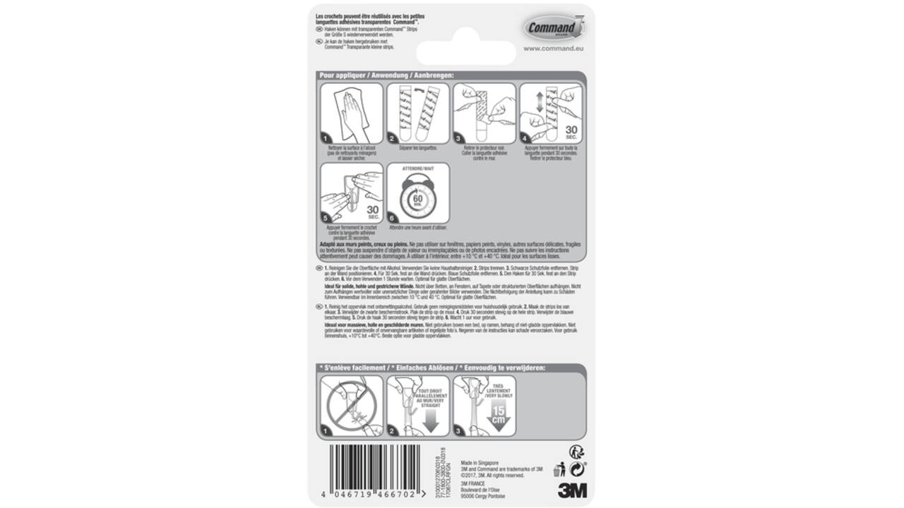 Keukenhaak Command kunststof transparant incl bevestigingsstrip