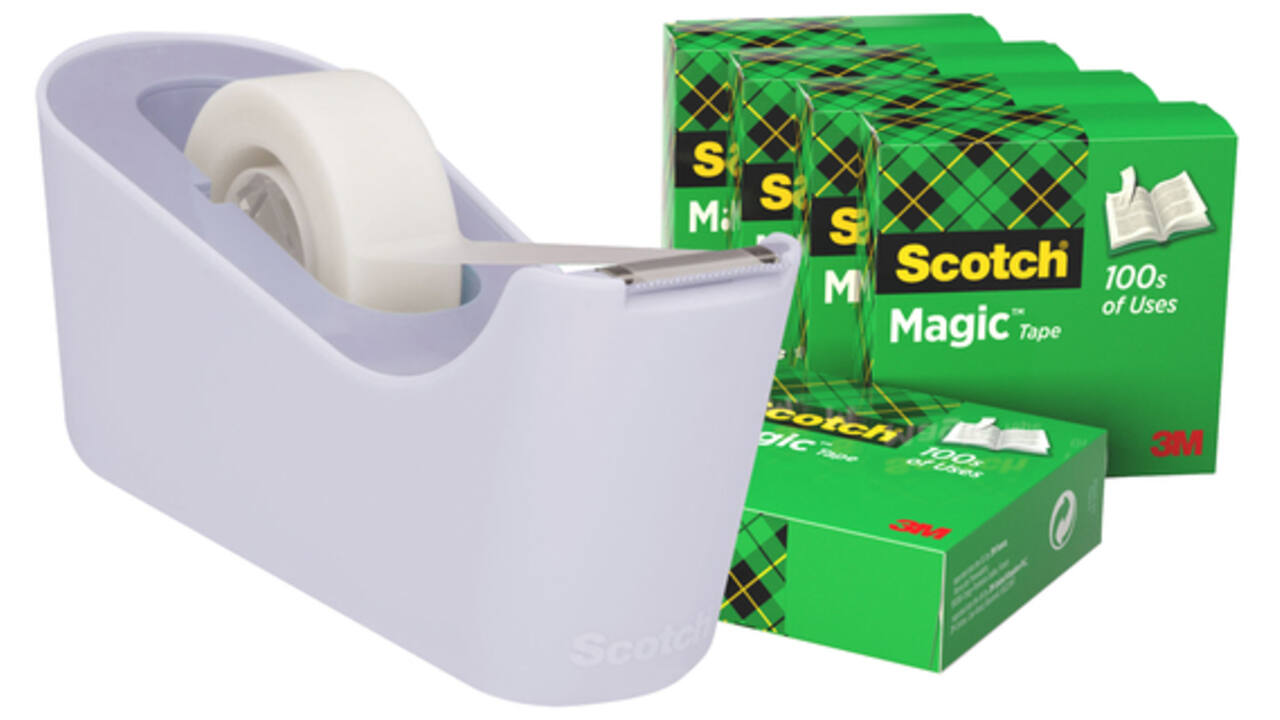 Plakbandhouder Scotch C18 lavendel + 6 rollen magic tape 19mmx33m