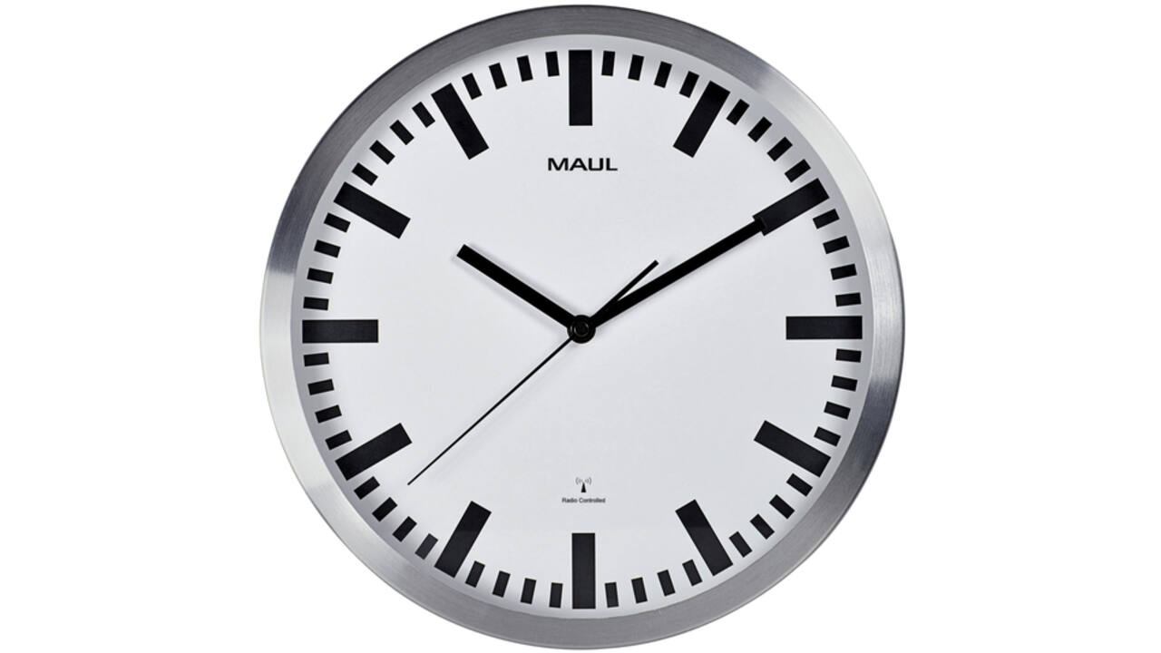 Wandklok MAUL Pilot RC Ø30,5x4.5cm aluminium frame /wit incl.batterij
