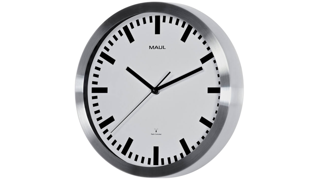 Wandklok MAUL Pilot RC Ø30,5x4.5cm aluminium frame /wit incl.batterij