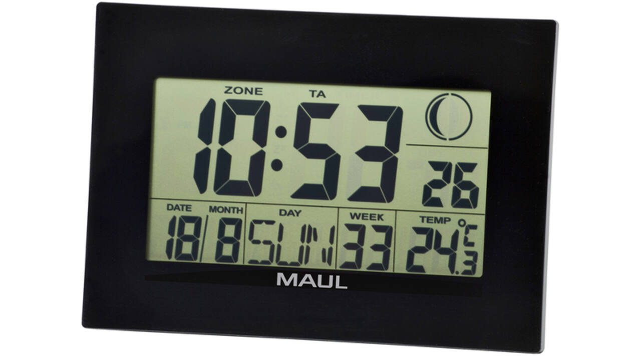 Wandklok MAUL Flow RC 23x16cm digitaal staan / hangen zwart incl batterij