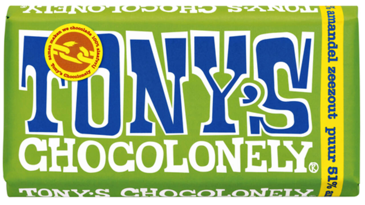 Chocolade Tony's Chocolonely puur amandel zeezout reep 180gr