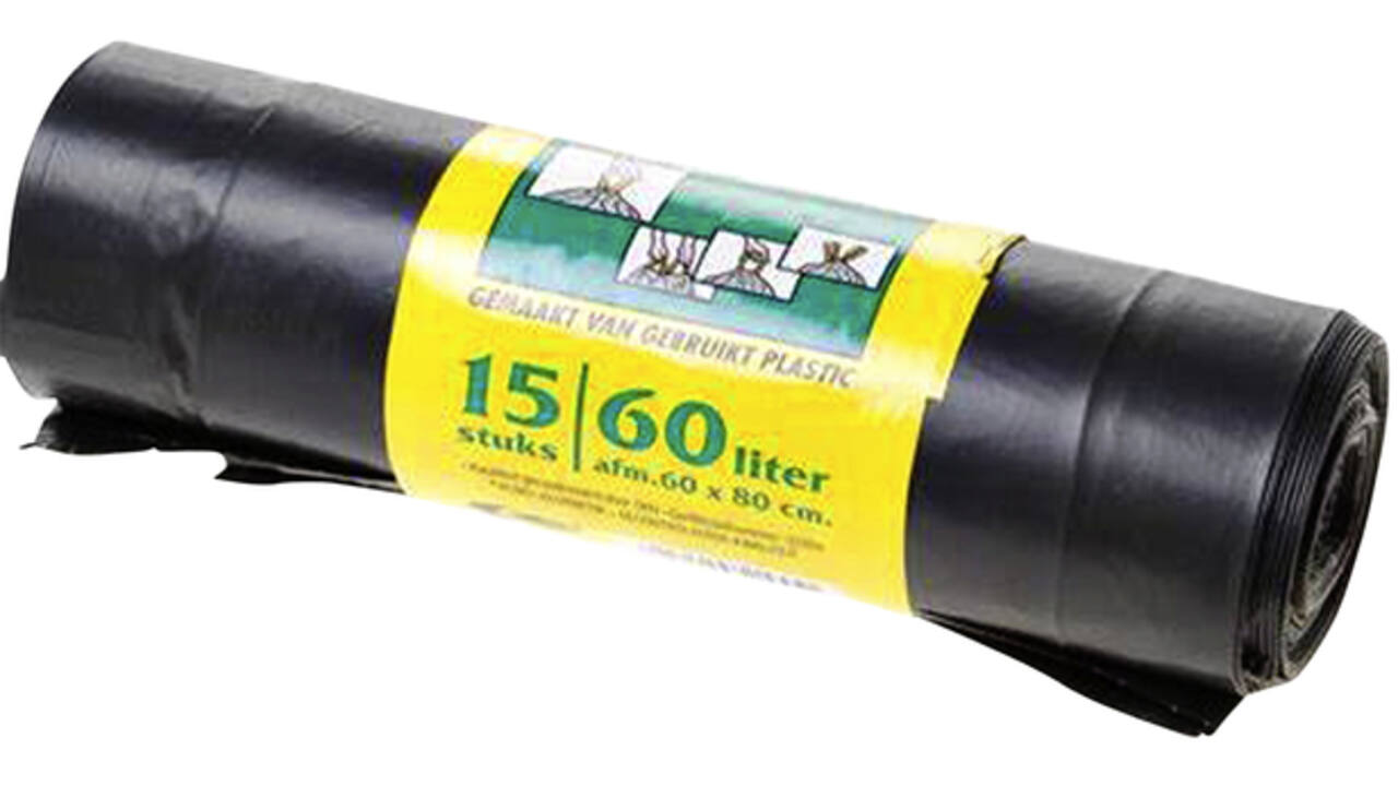 Vuilniszak Komo 60 liter met trekband zwart rol à 15 stuks