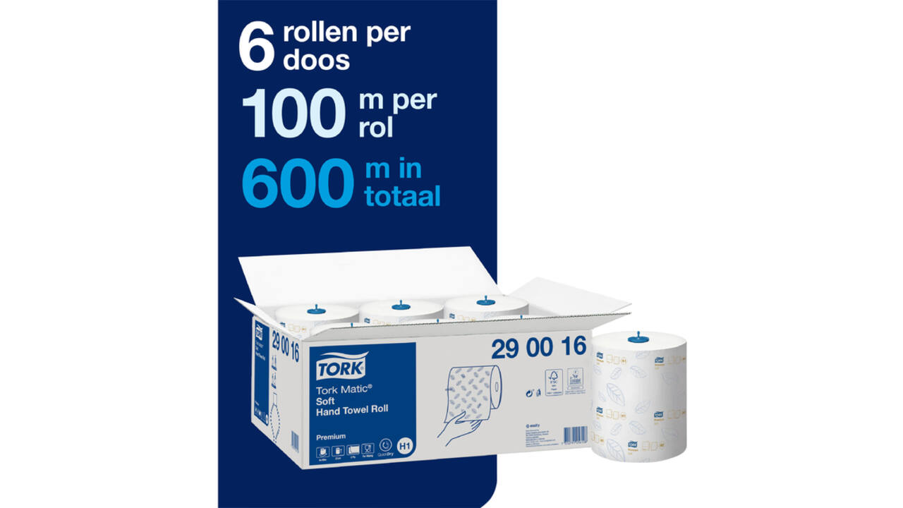 Handdoekrol Tork Matic H1 premium 100m 2 laags wit 290016