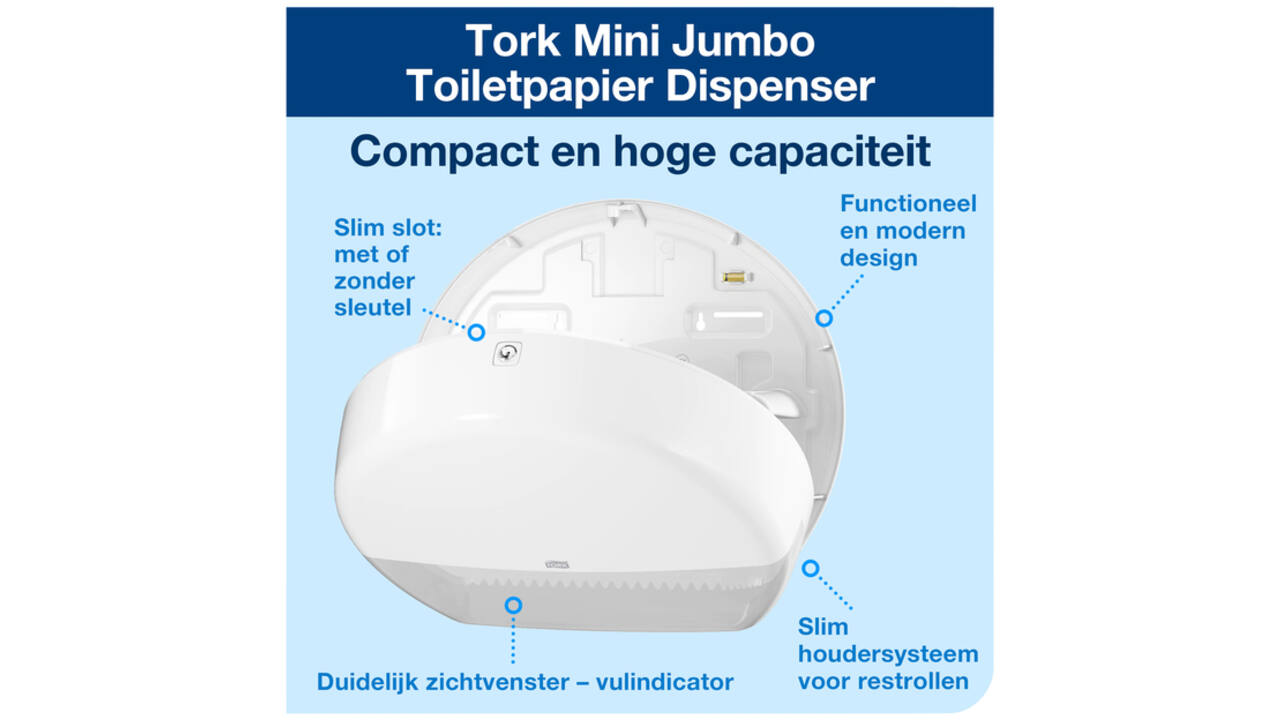 Toiletpapierdispenser Tork Mini Jumbo T2 Elevation wit 555000