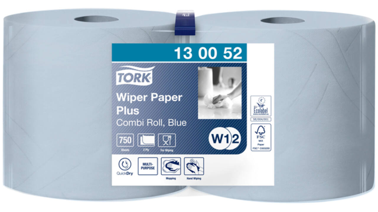Poetspapier Tork W2 Plus Premium 2-laags 750 vel blauw 130052