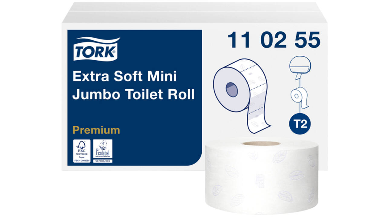 Toiletpapier Tork Mini jumbo T2 premium 3-laags 12x120mtr wit 110255
