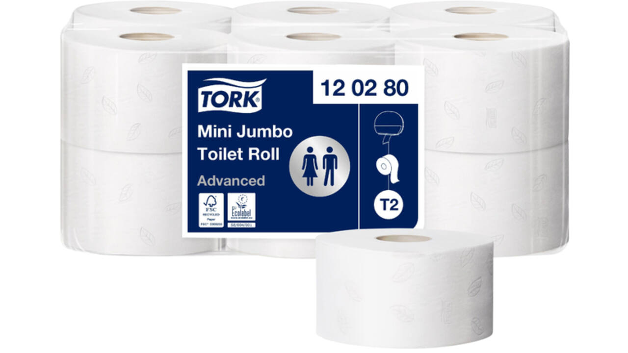 Toiletpapier Tork Mini Jumbo T2 advanced 2-laags 12 rollen wit 120280
