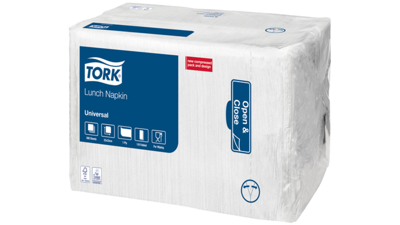 Lunchservet Tork Universal 1/8 vouw 1-laags 325x325mm 500 vel wit 509308