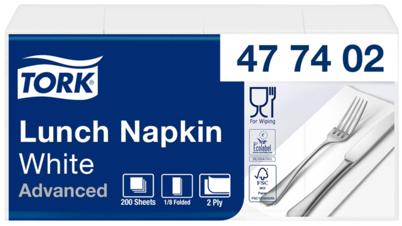 Servetten Tork Enviroment Print 1/8 gevouwen 2-laags 200st wit 477402