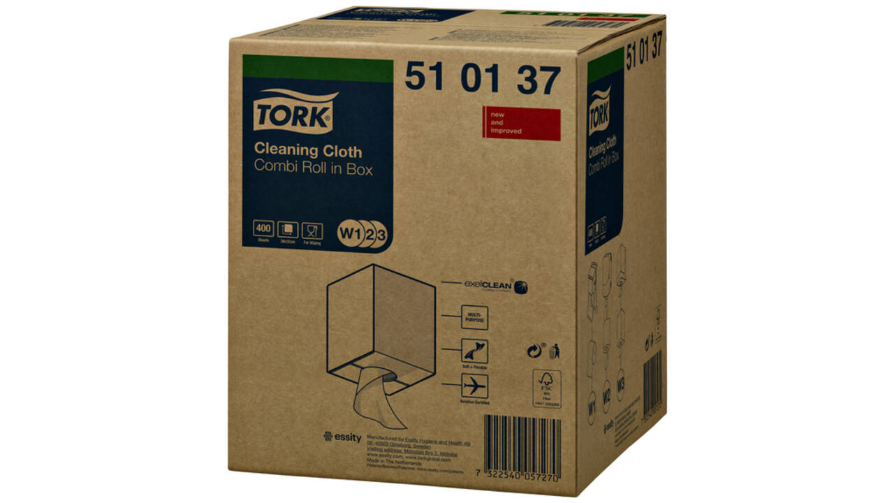 Reiningingsdoek Tork W1 herbruikbaar nonwoven 400 vel wit 510137