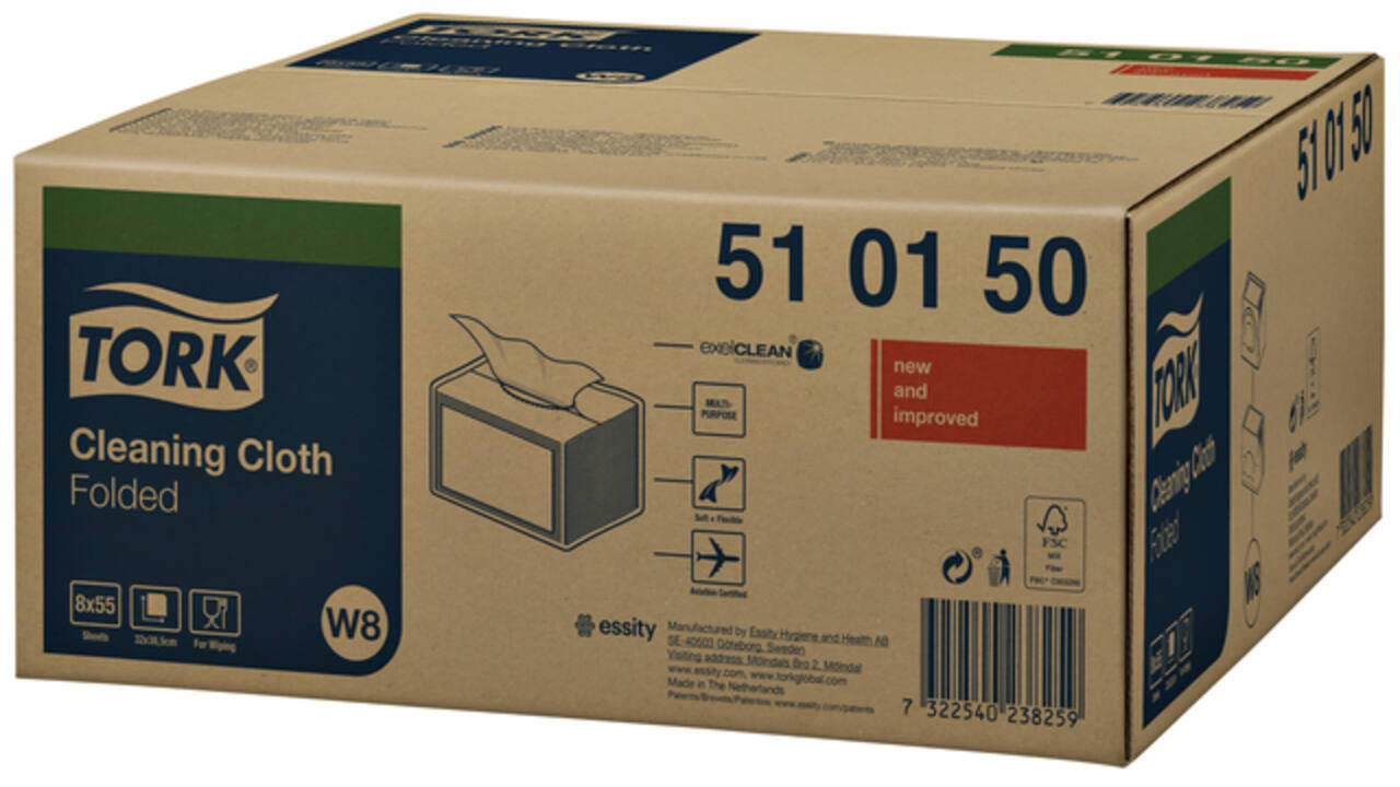 Reinigingsdoek Tork W8 Premium 1-laags 55 vel wit 510150