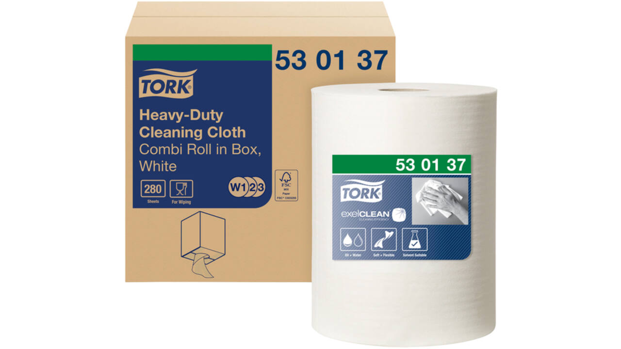 Reiningsdoek Tork Heavy-duty combi rol W1/2/3 nonwoven 280 vel wit 530137