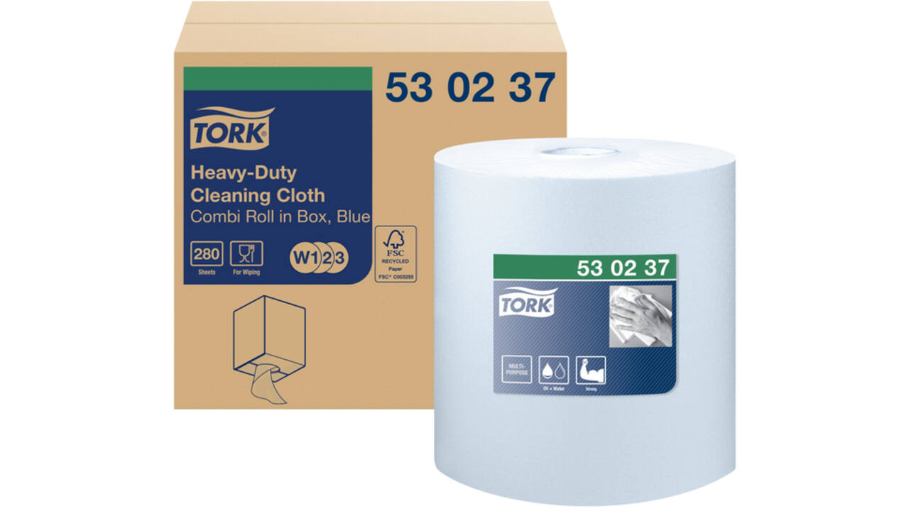 Reinigingsdoek Tork Heavy-Duty W1/2/3 multifunctioneel 280 vel blauw 530237