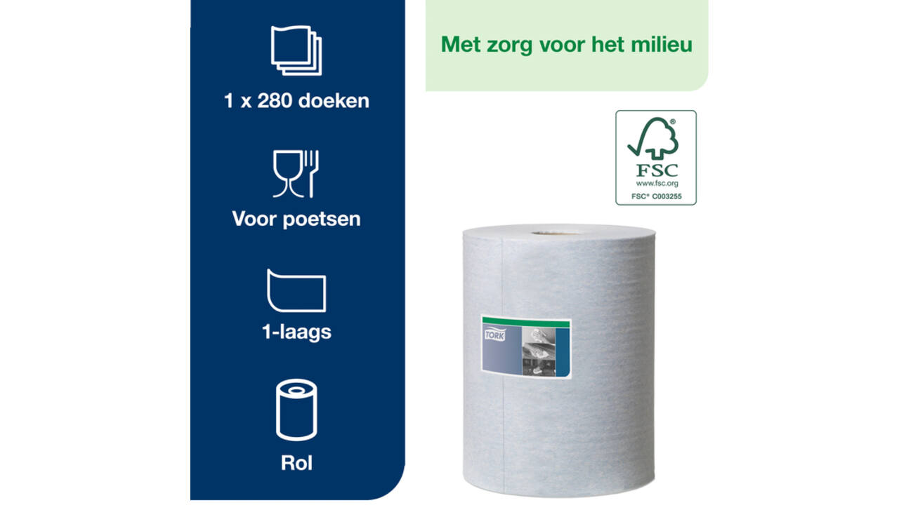 Reinigingsdoek Tork Heavy-Duty W1/2/3 multifunctioneel 280 vel blauw 530237