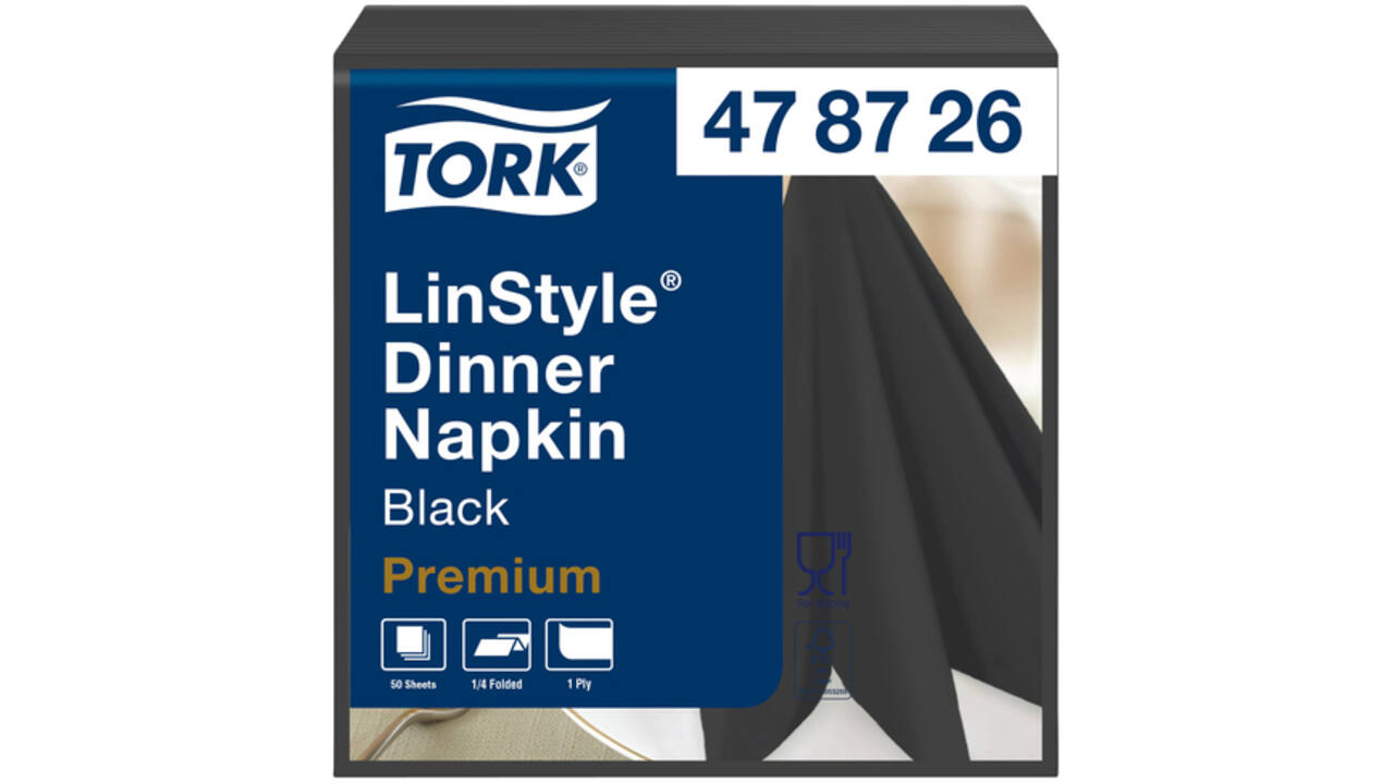 Dinerservet Tork Linstyle Premium 1/4 vouw 1-laags 390x390mm 50 vel zwart 478726