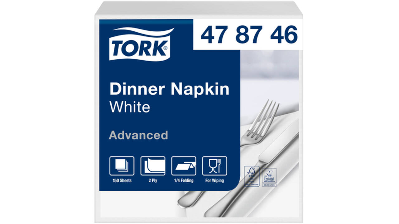 Dinerservetten Tork 2-laags 1/4-vouw 150st wit 478746