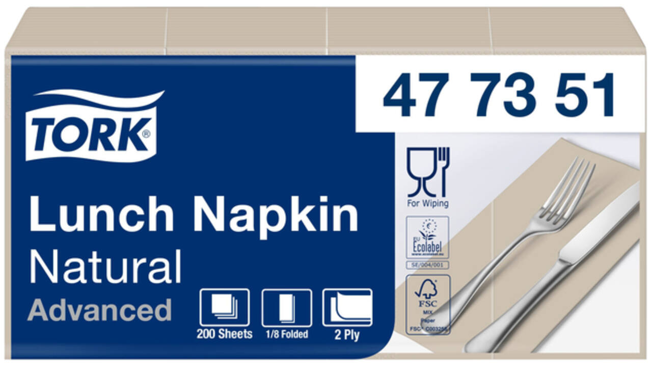 Servetten Tork Enviromental Print 1/8 gevouwen 2-laags 200st Natural 477351