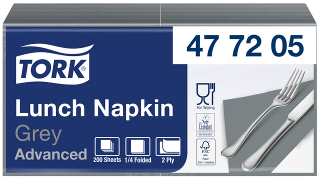 Servetten Tork 2-laags 1/4 gevouwen 200st grijs 477205