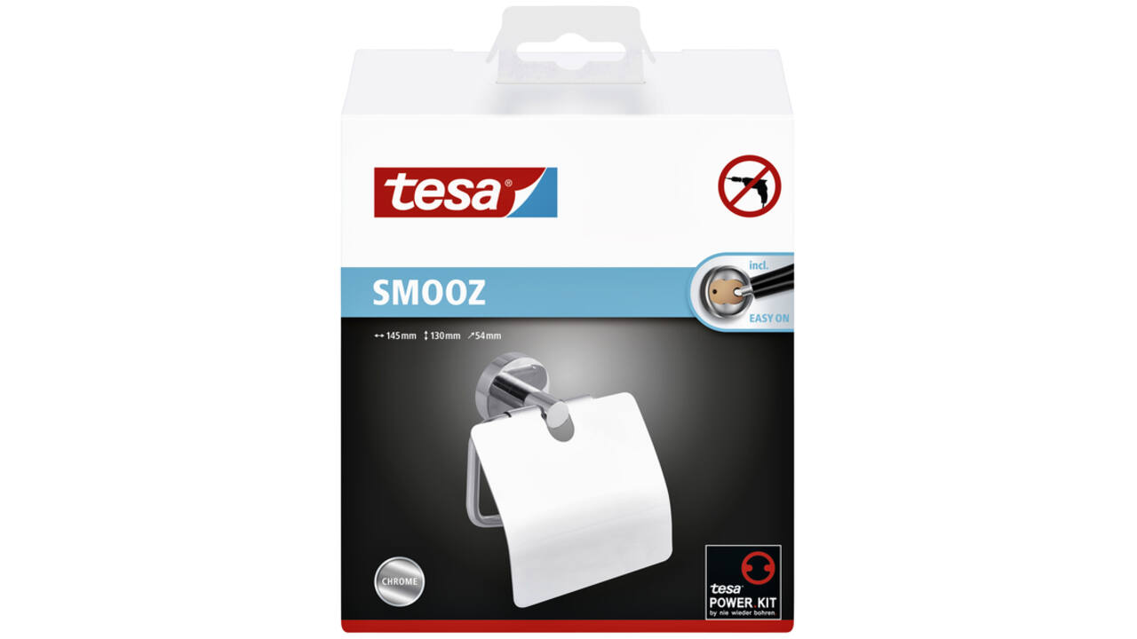 Toiletrolhouder met deksel tesa® Smooz hoogglans verchroomd metaal zelfklevend