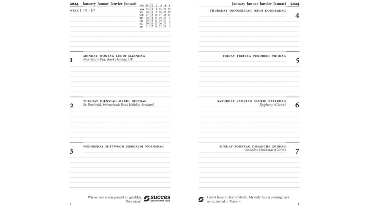 Calendarium 2026 Succes Standard 7dagen/2pagina's