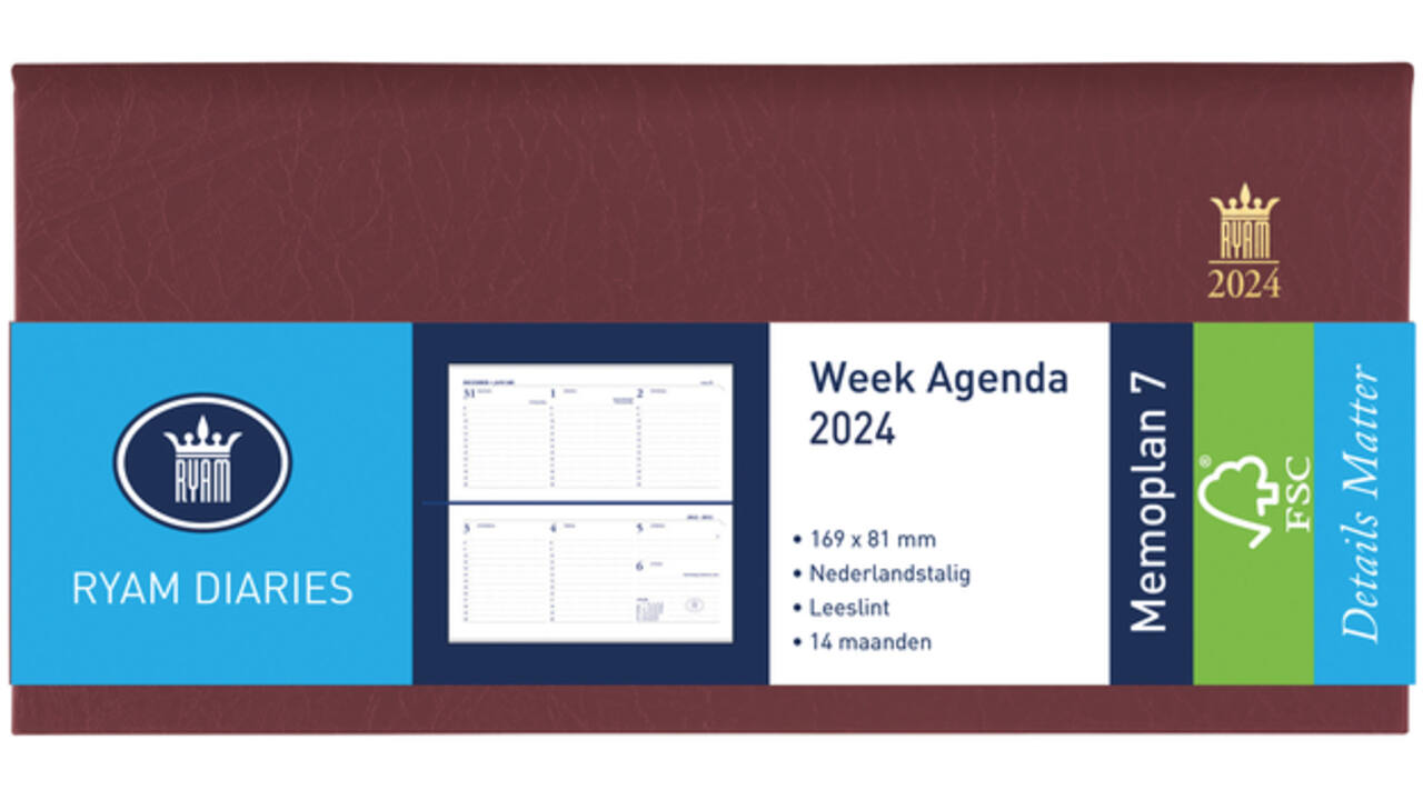 Agenda 2027 Ryam Memoplan 7 Mundior 7dagen/2pagina's landscape bordeaux