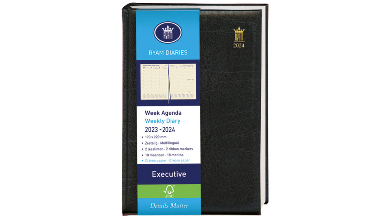 Schoolagenda 2024-2025 18mnd Ryam Executive Mundior 7dagen/2pagina's zwart