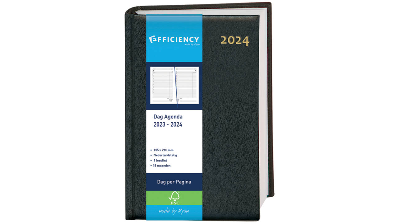 Schoolagenda 2024-2025 18mnd Ryam Efficiency Baladek 1dag /1pagina zwart