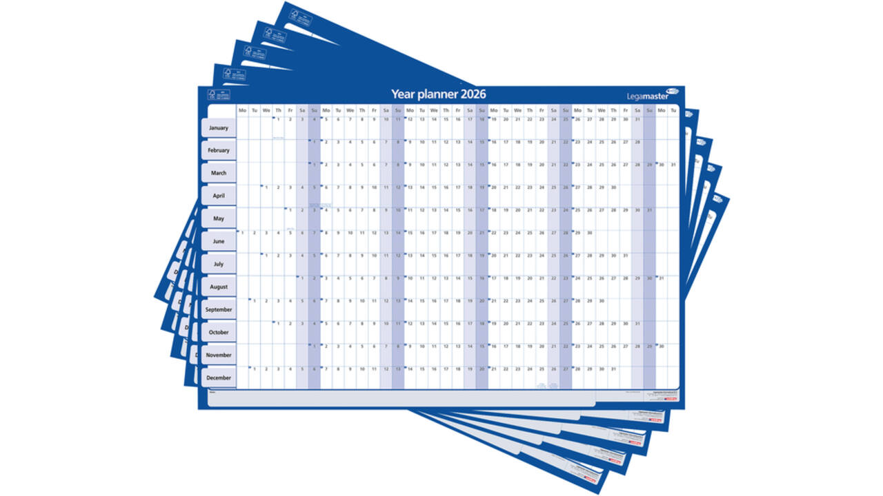 Jaarplanner 2027 Legamaster 90x60cm horizontaal gelamineerd Engelstalig