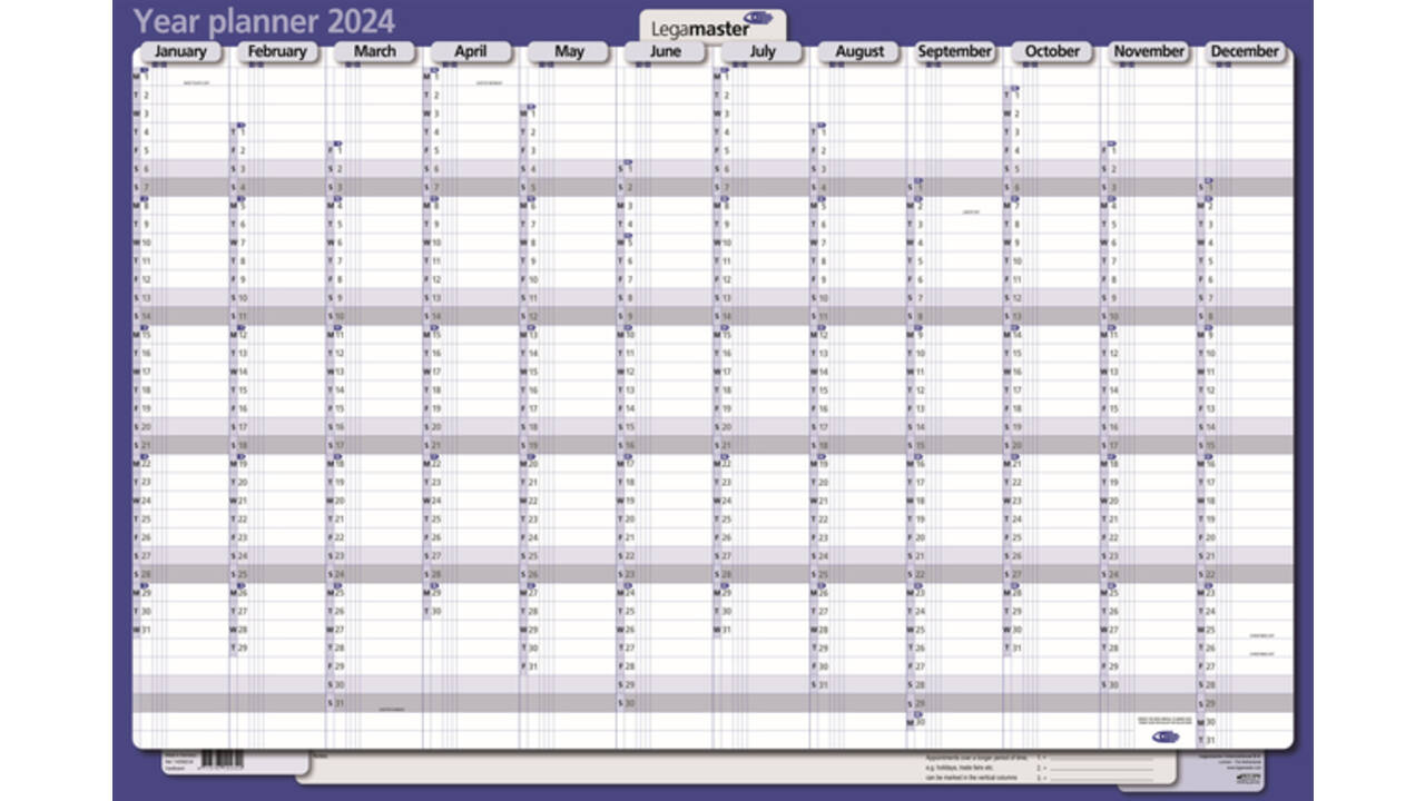 Jaarplanner 2027 Legamaster 1 persoon 90x60cm horizontaal gelamineerd Engelstalig