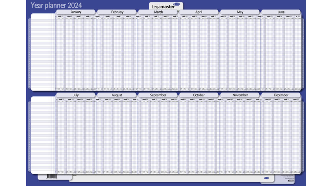 Projectplanner 2027 Legamaster 90x60cm horizontaal gelamineerd Engelstalig