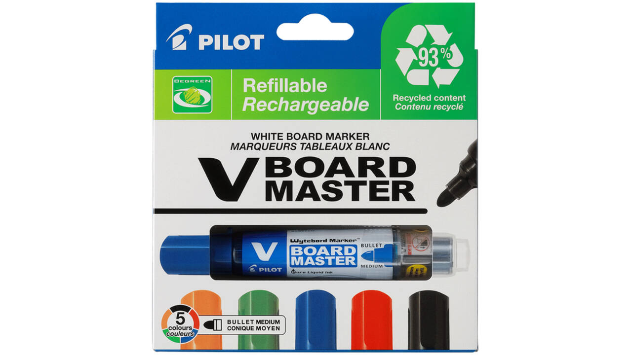 Viltstift PILOT Begreen whiteboard rond medium assorti etui à 5 stuks