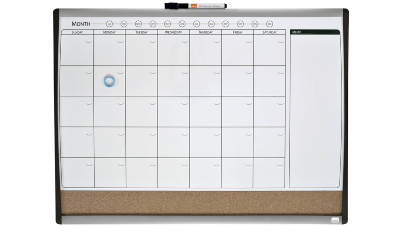 Whiteboard Nobo magnetische planner met prikbord van kurk 585x430mm