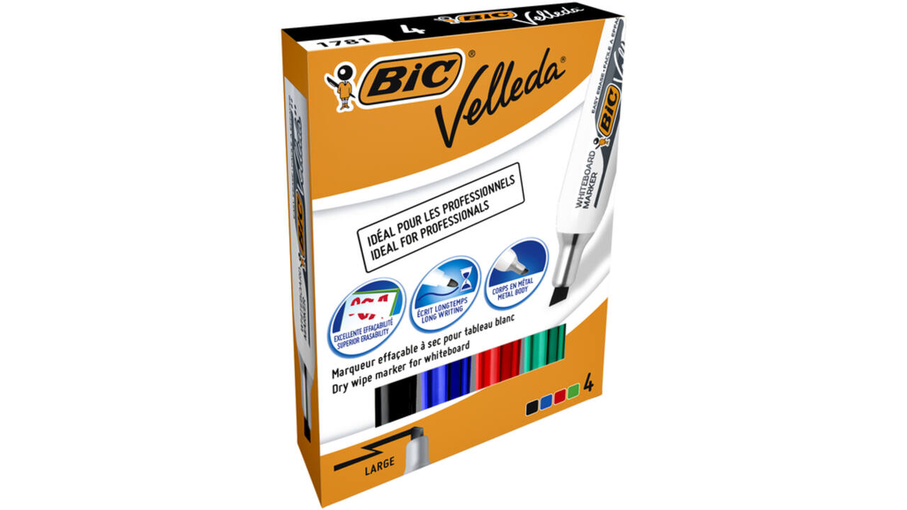 Viltstift Bic Velleda 1781 whiteboard schuin large assorti set à 4 stuks