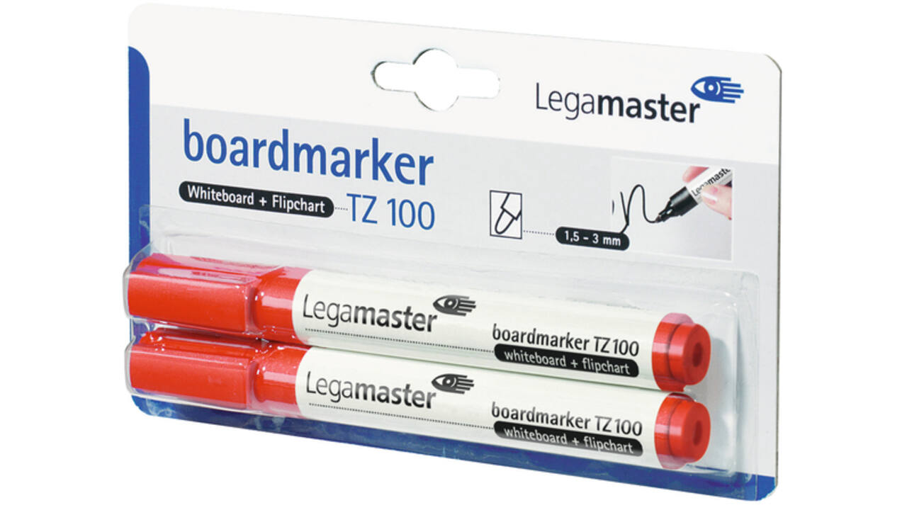 Viltstift Legamaster TZ 100 whiteboard rond 1.5-3mm rood blister à 2 stuks