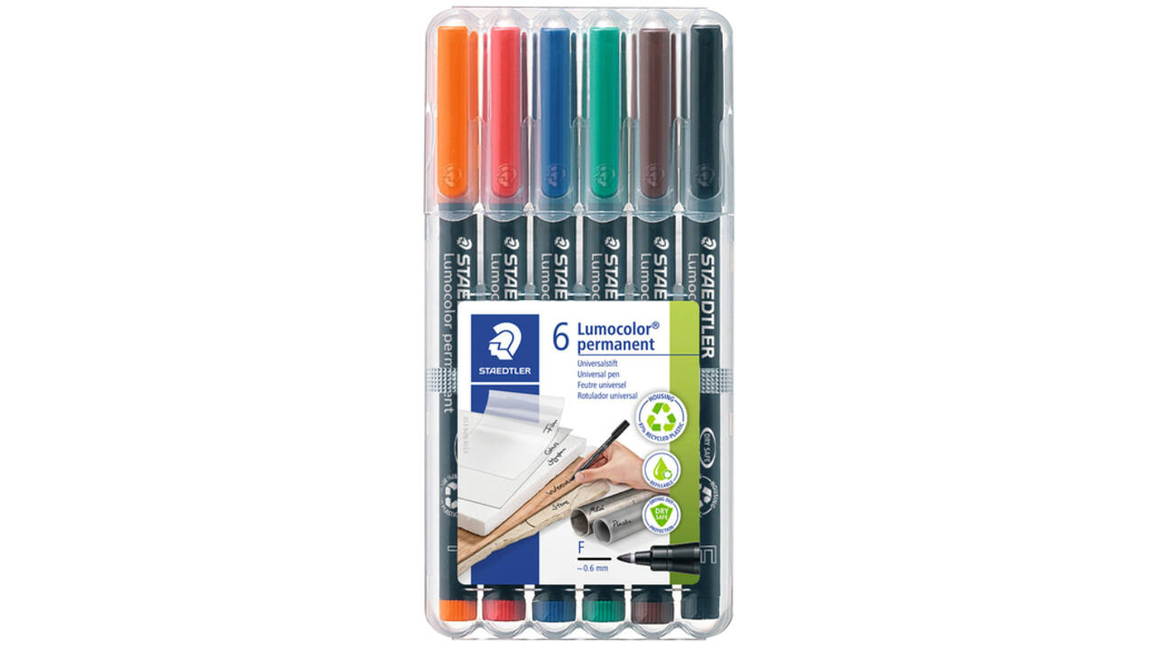 Viltstift Staedtler Lumocolor 318 permanent F set à 6 stuks assorti
