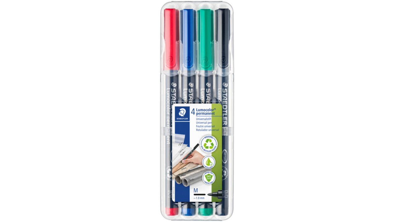 Viltstift Staedtler Lumocolor 317 permanent M set à 3 +1 stuk gratis