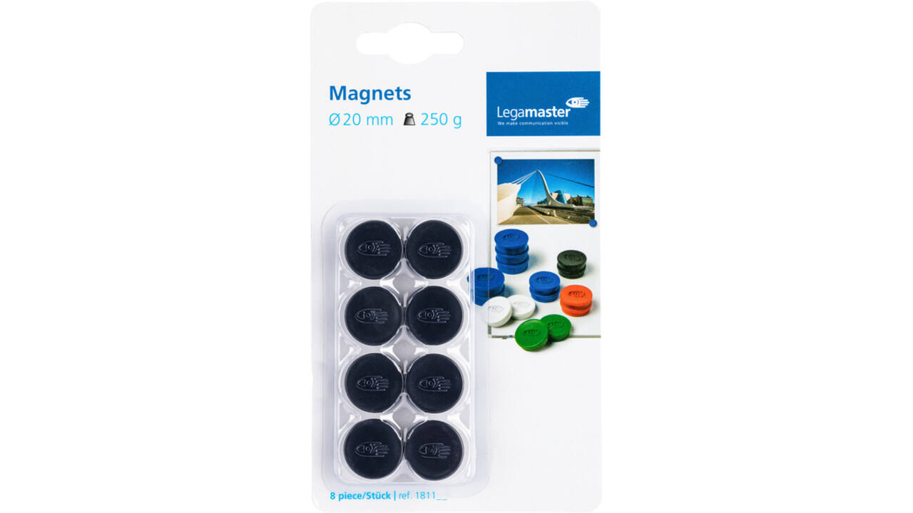 Magneet Legamaster 20mm 250gr zwart 8stuks
