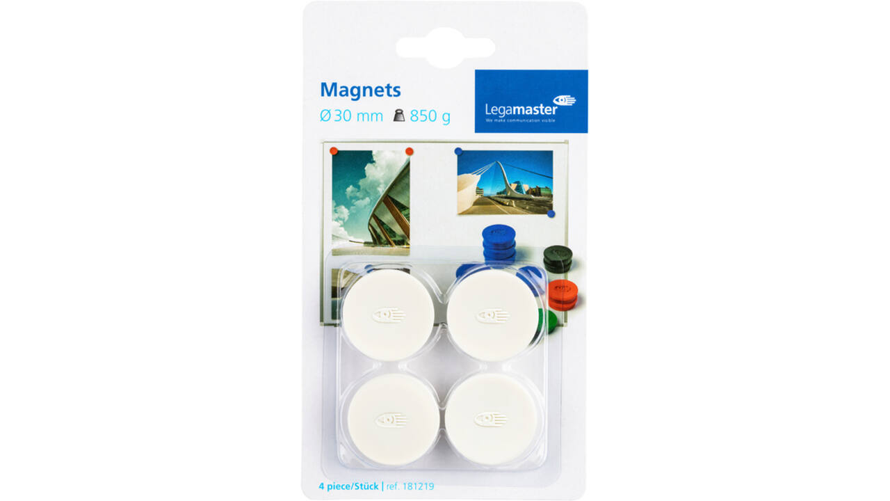 Magneet Legamaster 30mm 850gr wit 4stuks