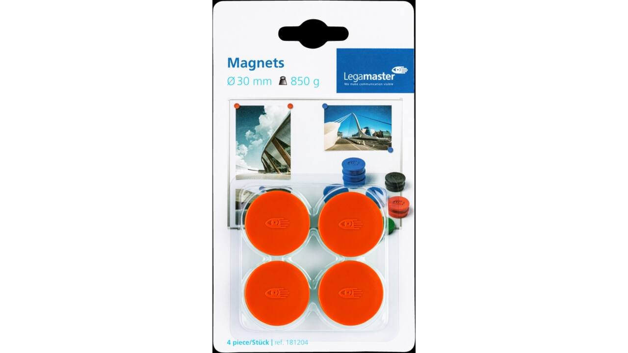 Magneet Legamaster 30mm 850gr rood 4stuks