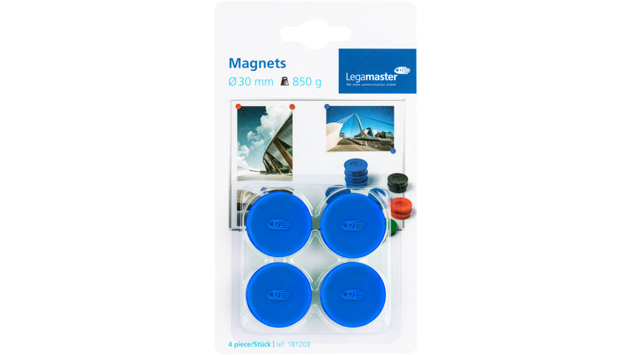 Magneet Legamaster 30mm 850gr blauw 4stuks